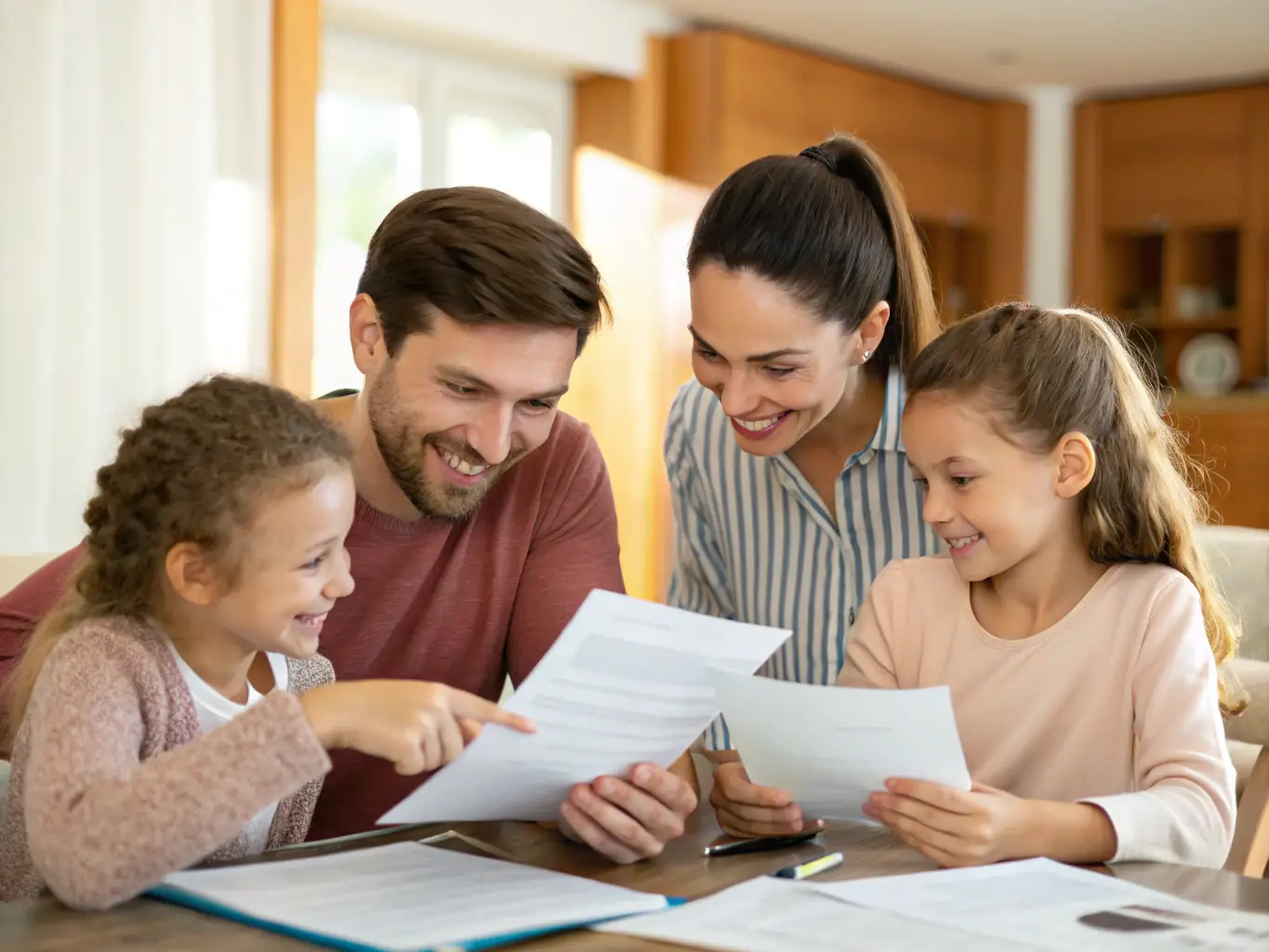 An image of a South African family happily planning their financial future, with a focus on security and prosperity.